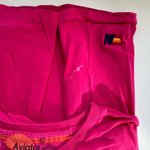 Aviator Nation Pink Short Sleeve Tee with Colorful Mountain and Rainbow Design - Picture 5 of 5